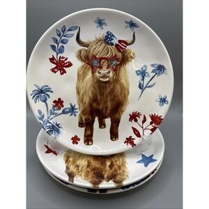 Set Of 3- Hobby Lobby Patriotic Highland Cows Plates